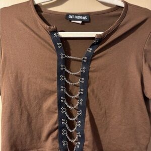Brown Chain Accent Crop Top